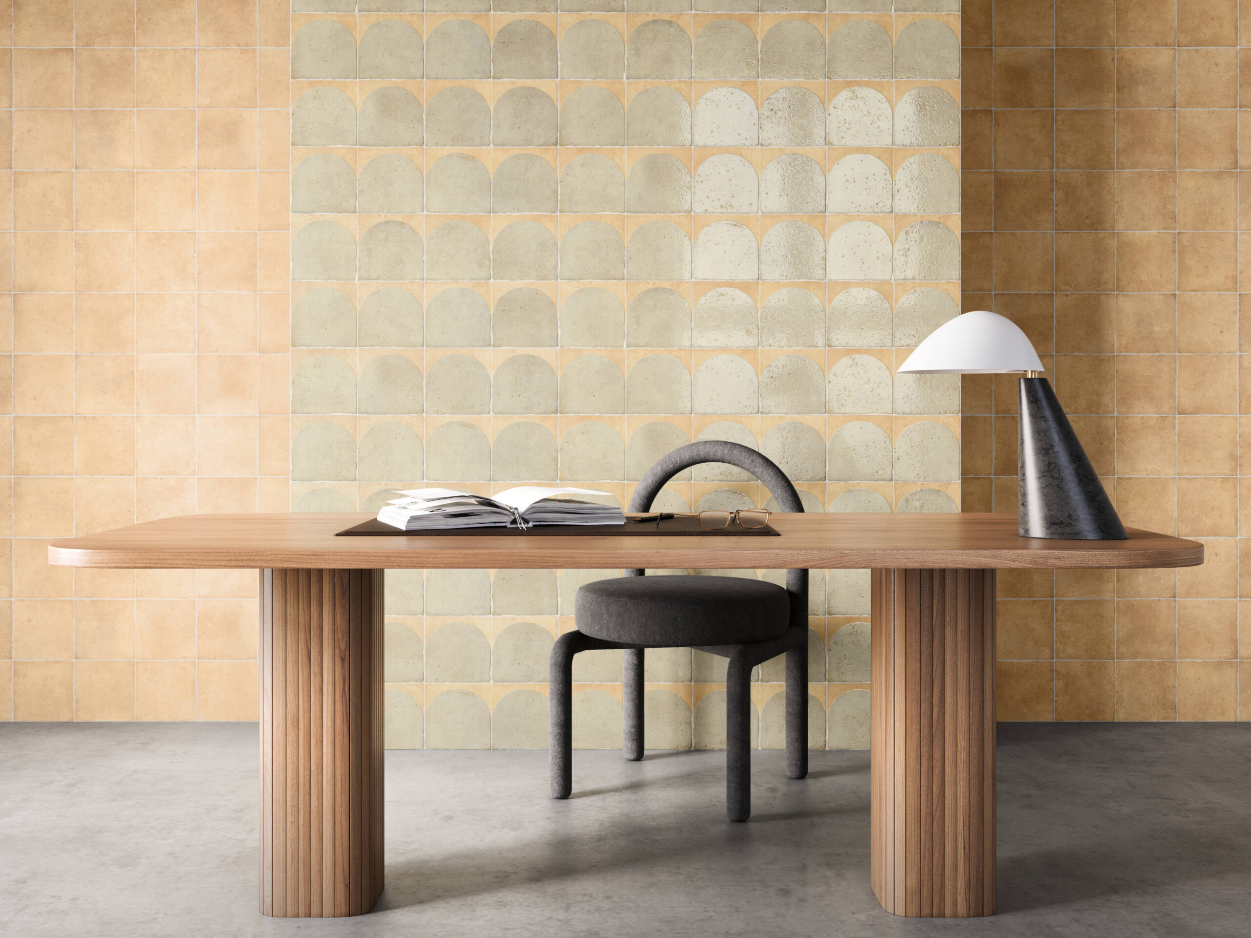 Large format floor tiles in living space