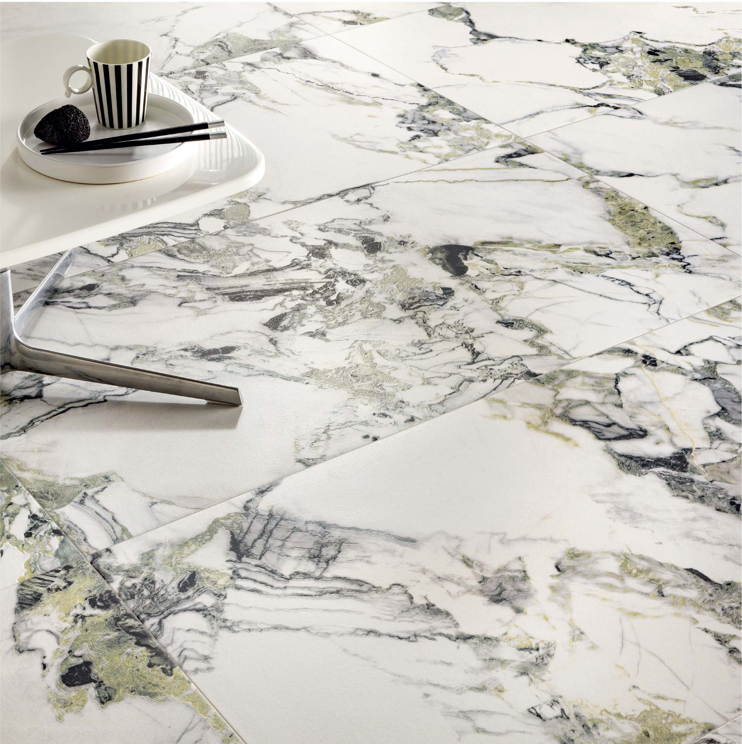 Glazed porcelain marble-look tiles