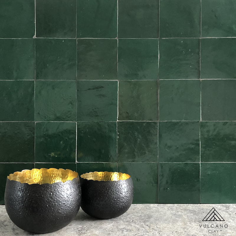 Green Moroccan zellige decorative tiles