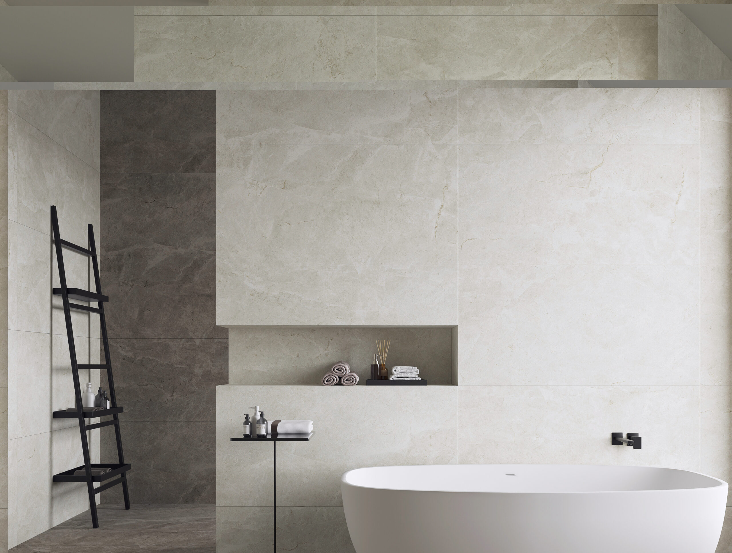 Rectified porcelain tiles in luxury bathroom