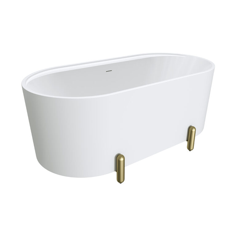 Aluca Freestanding Bath, 1500mm Matte White with Urban Brass Legs with overflow