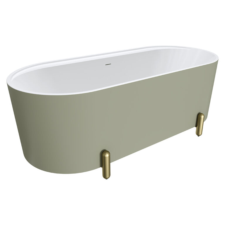 Aluca Freestanding Bath, 1700mm Matte Olive with Urban Brass Legs with overflow
