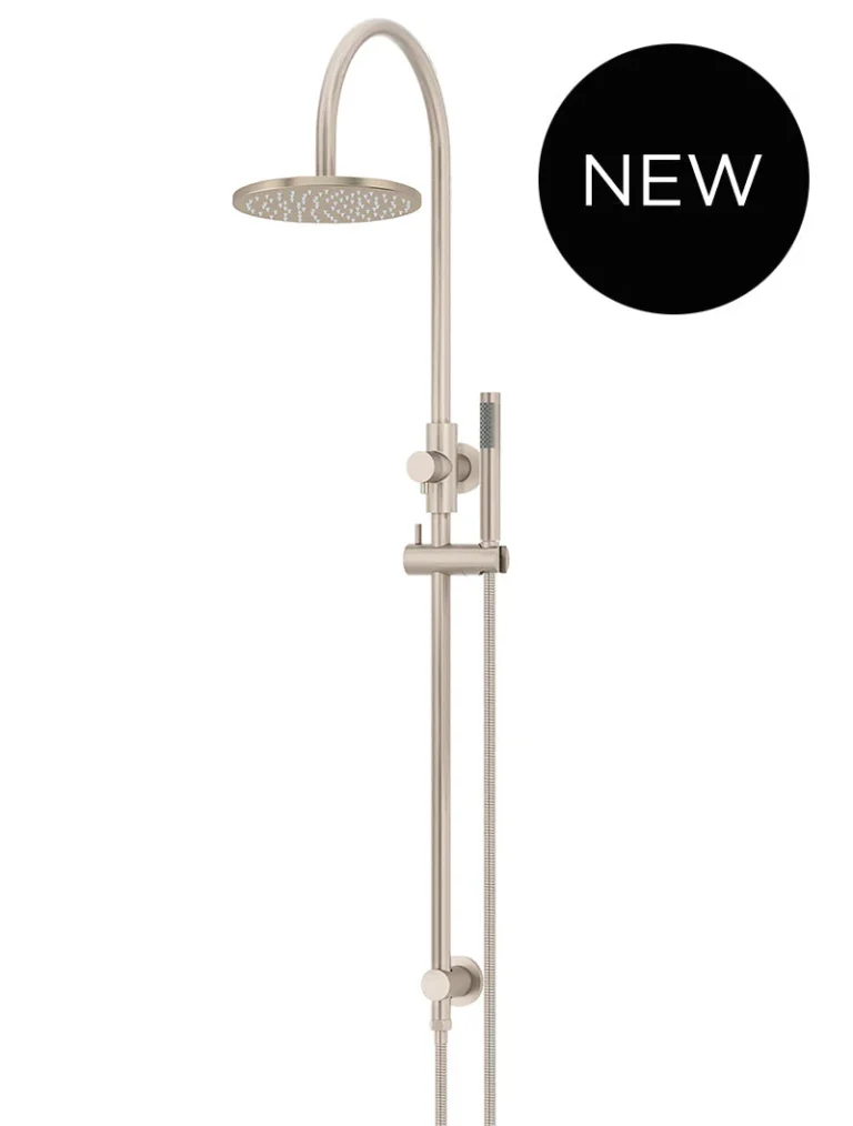 Round Gooseneck Shower Set with 200mm rose, Single-Function Hand Shower - Champagne