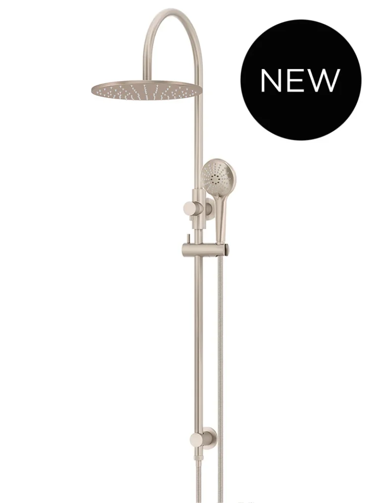 Round Gooseneck Shower Set with 300mm rose, Three-Function Hand Shower - Champagne