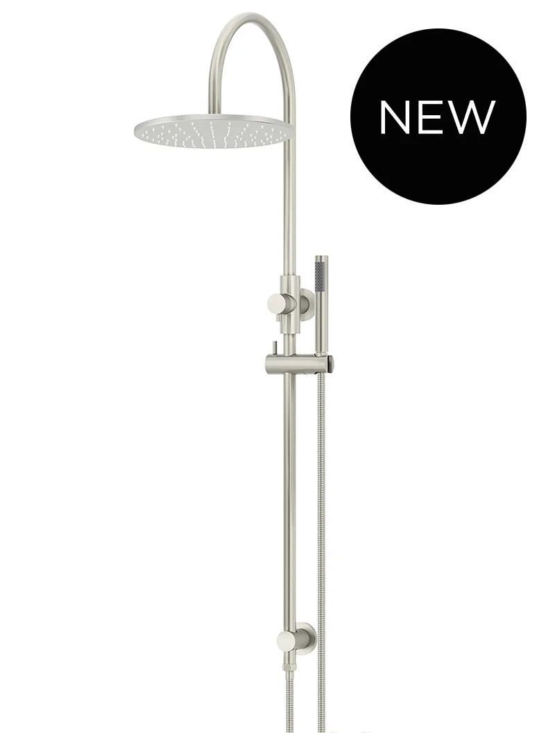 Round Gooseneck Shower Set with 300mm rose, Single-Function Hand Shower - PVD Brushed Nickel